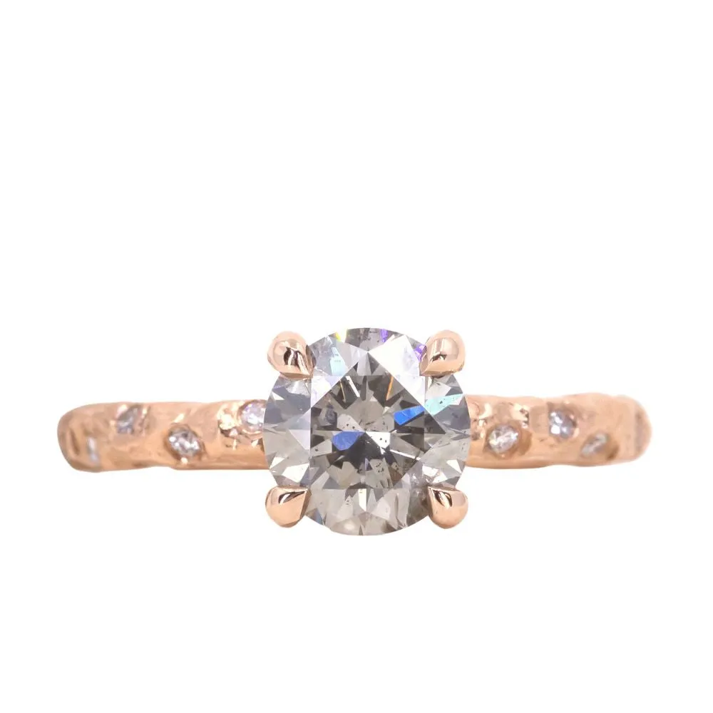 1.31ct Grey Diamond Evergreen 4-Prong and Scattered Diamond Solitaire in 14k rose Gold