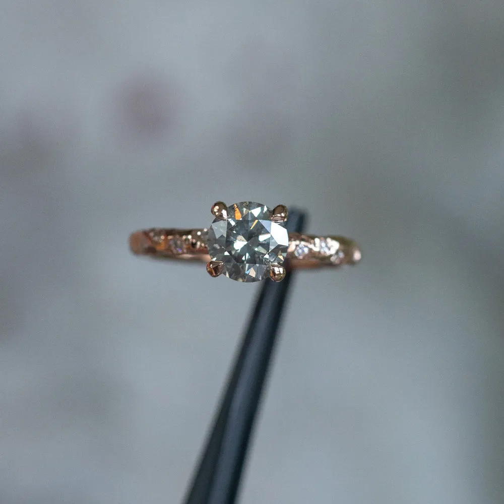 1.31ct Grey Diamond Evergreen 4-Prong and Scattered Diamond Solitaire in 14k rose Gold