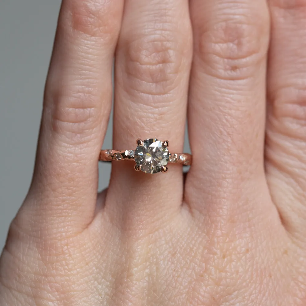 1.31ct Grey Diamond Evergreen 4-Prong and Scattered Diamond Solitaire in 14k rose Gold