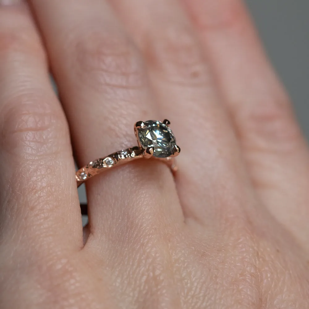 1.31ct Grey Diamond Evergreen 4-Prong and Scattered Diamond Solitaire in 14k rose Gold