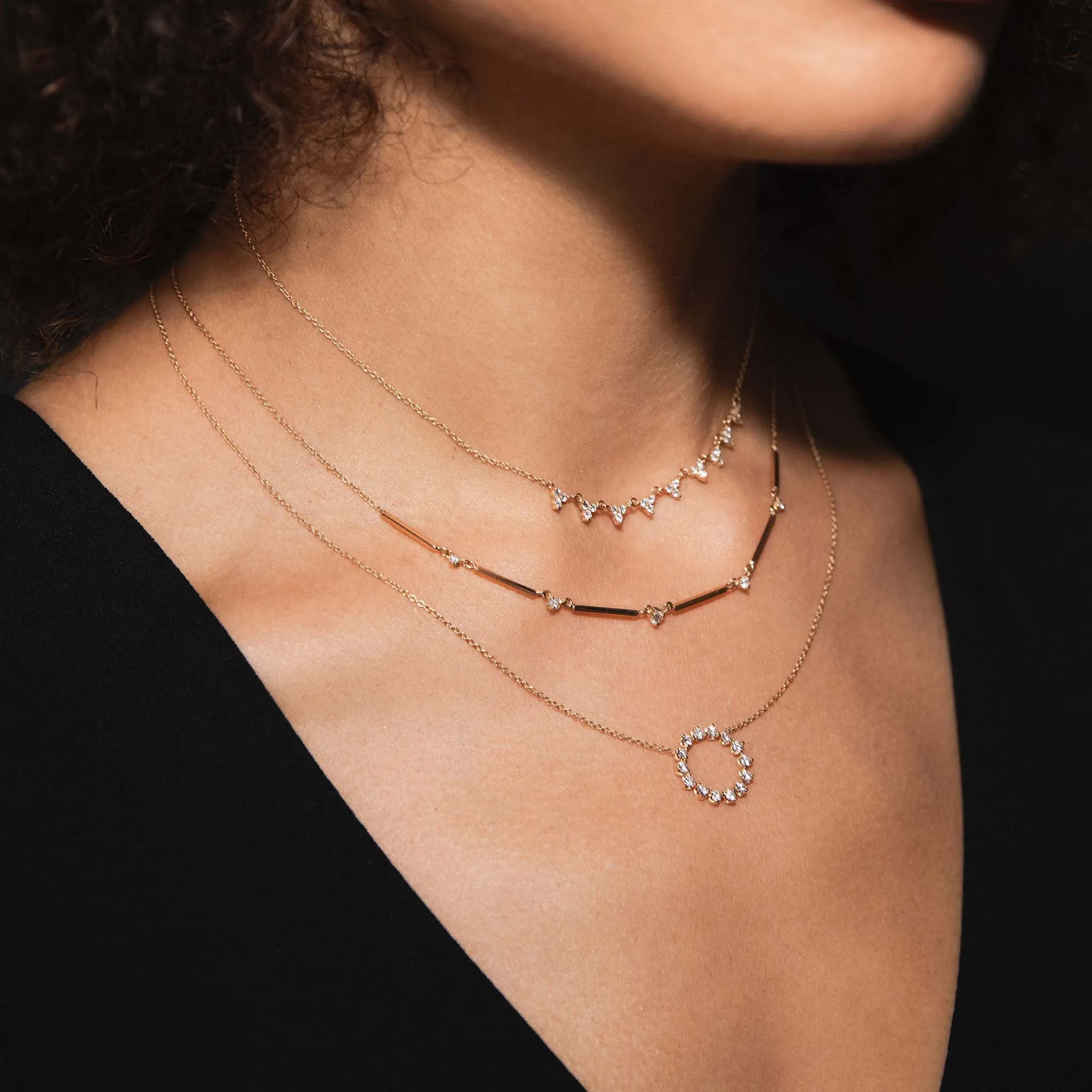 14k 9 Linked Diamond Trio Necklace