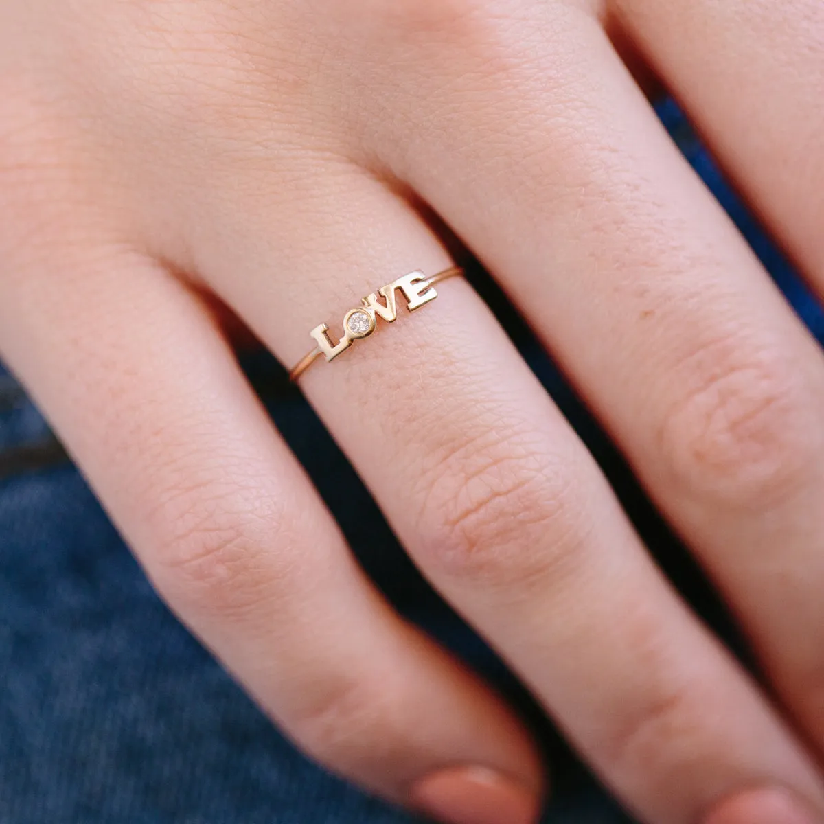 14k Itty Bitty Diamond LOVE Ring