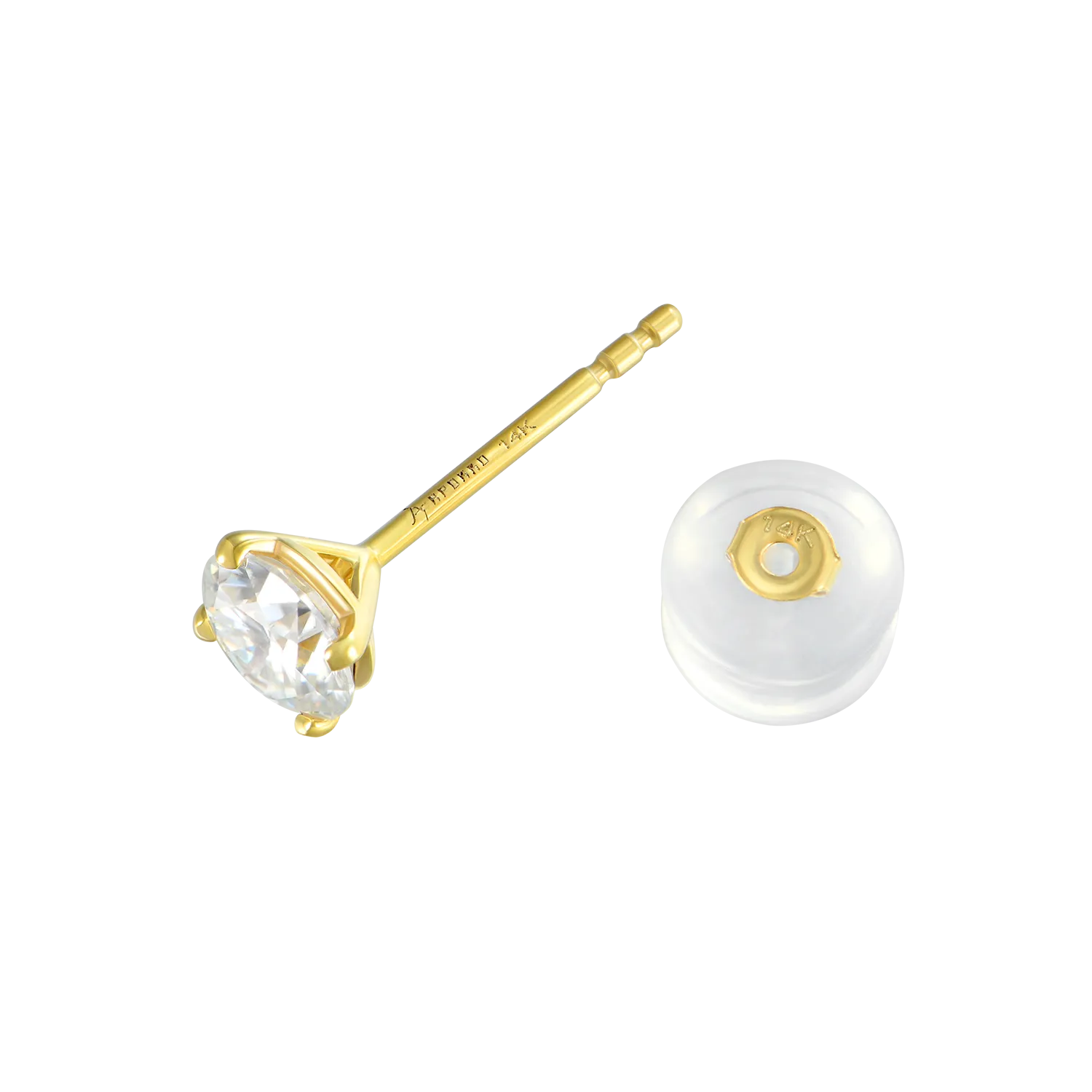 14K Soild Gold Round Diamond Stud Earring