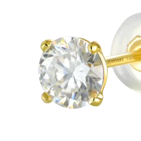 14K Soild Gold Round Diamond Stud Earring