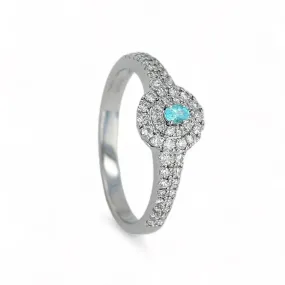 14K White gold Paraiba halo diamonds center ring-32148