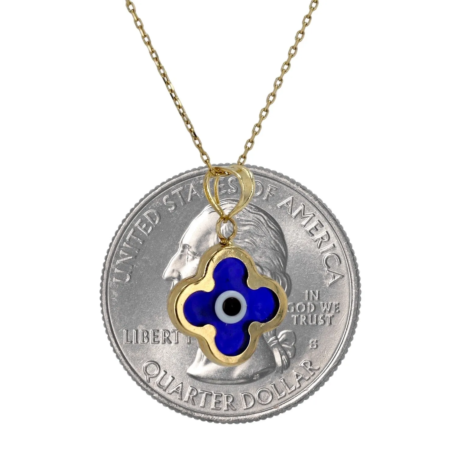 14K Yellow gold chain navy blue clover pendant