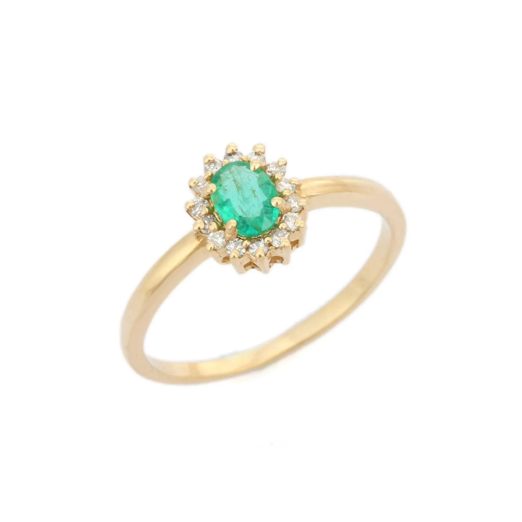 14K Yellow Gold Emerald Diamond Ring