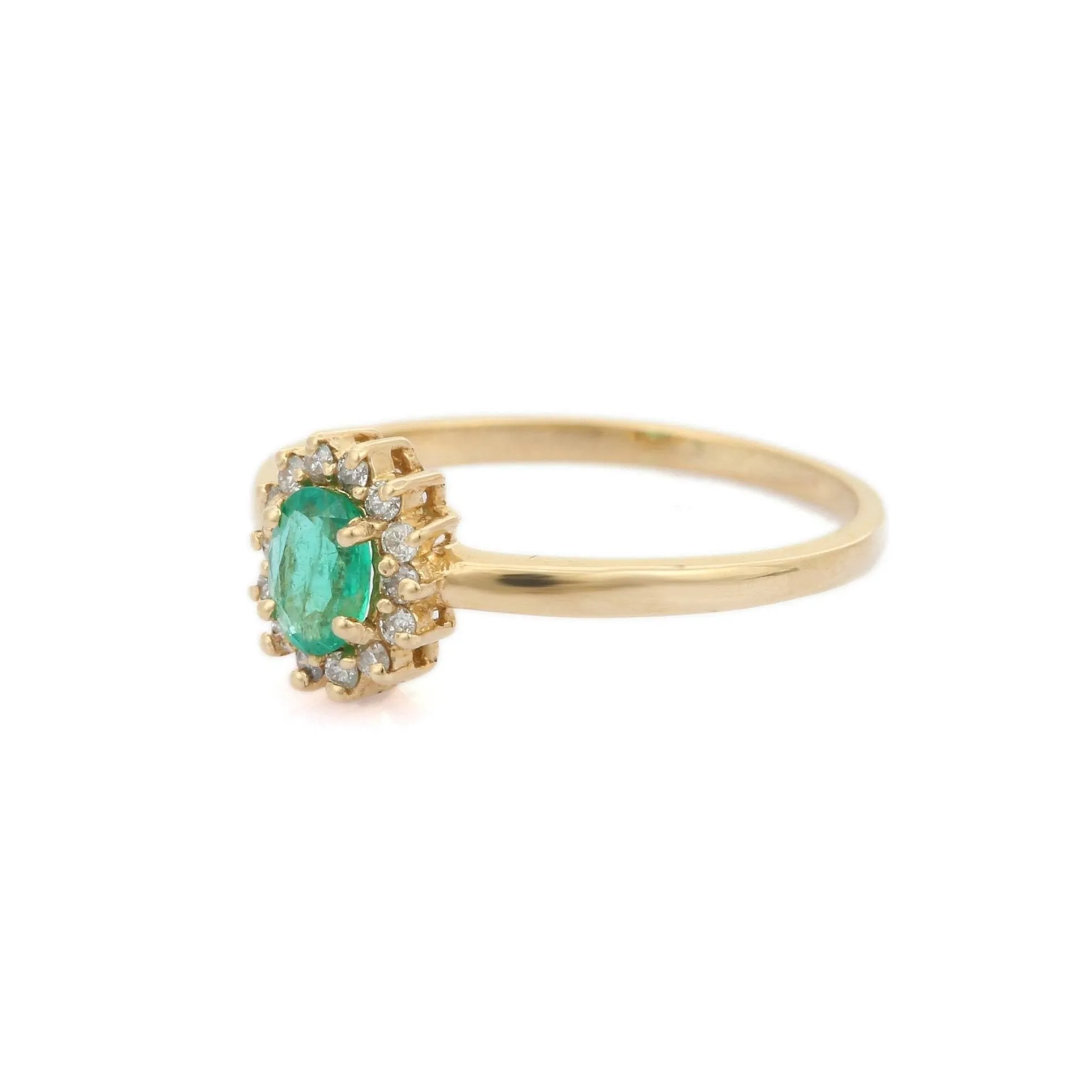 14K Yellow Gold Emerald Diamond Ring