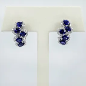 18K WHITE GOLD SAPPHIRE AND DIAMOND OMEGA POST EARRINGS