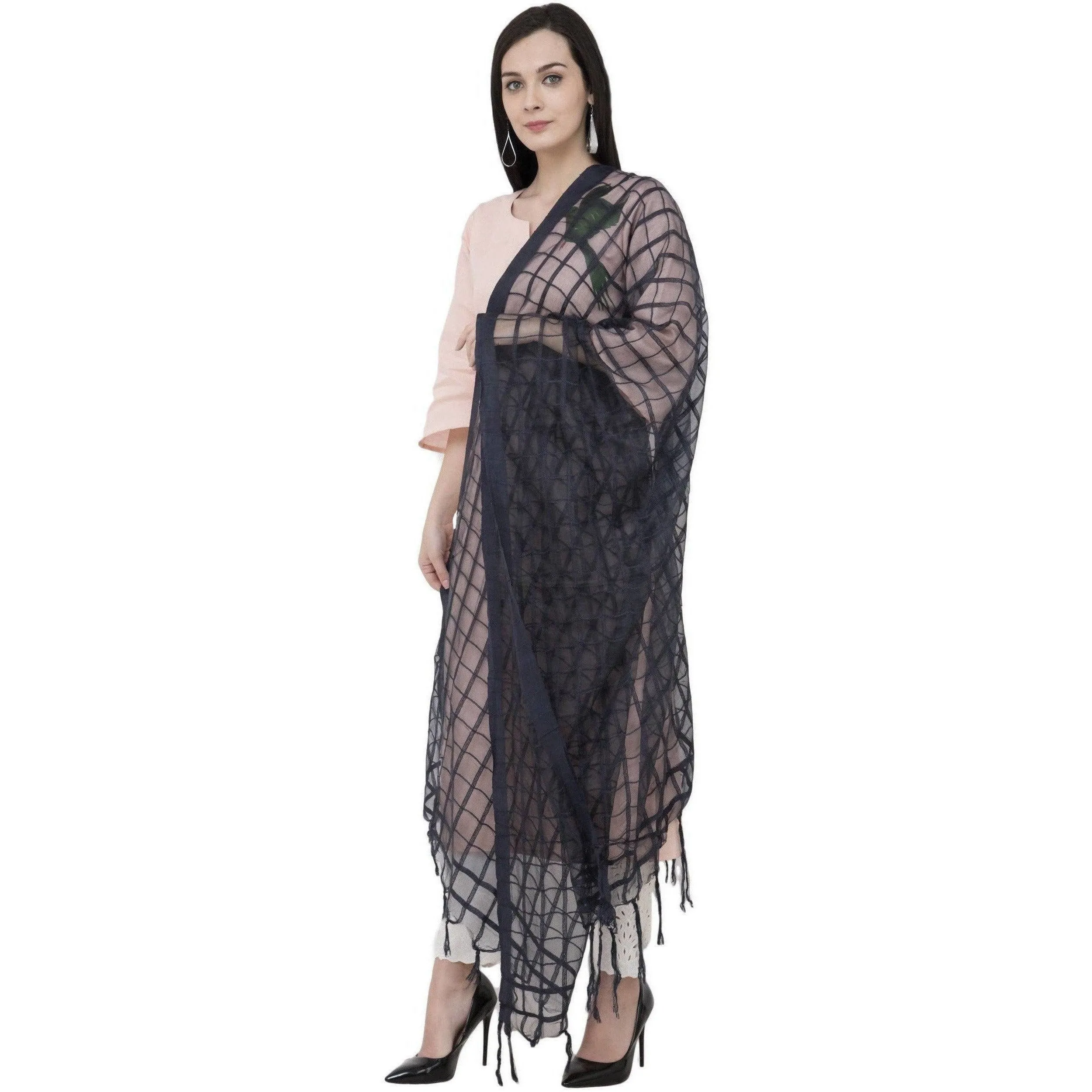 A R Silk Cotton Square Regular Dupatta Color Navy Dupatta or Chunni