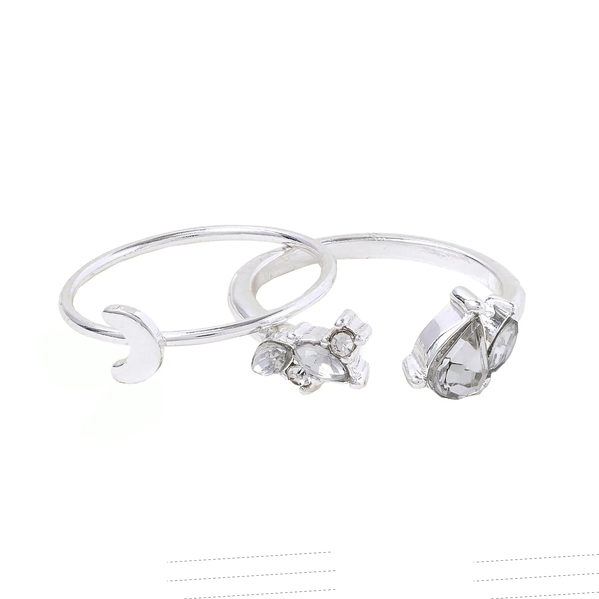 Accessorize London Women's Silver Moon Crystal Rings Pack of 2 - Medium