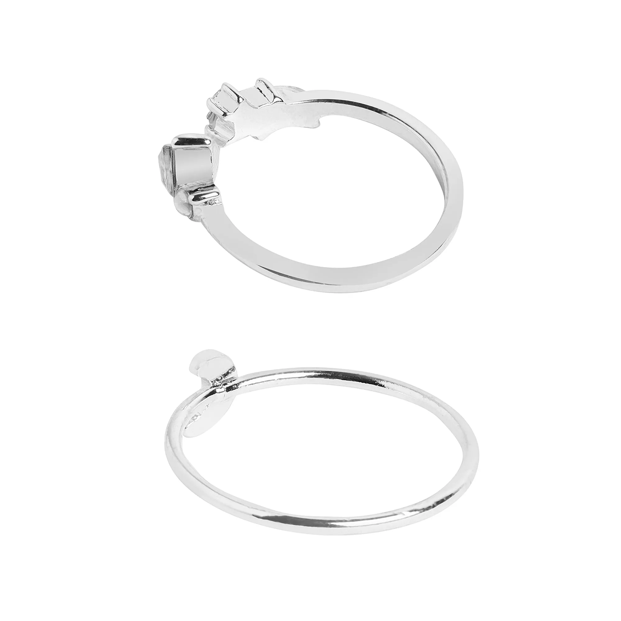 Accessorize London Women's Silver Moon Crystal Rings Pack of 2 - Medium