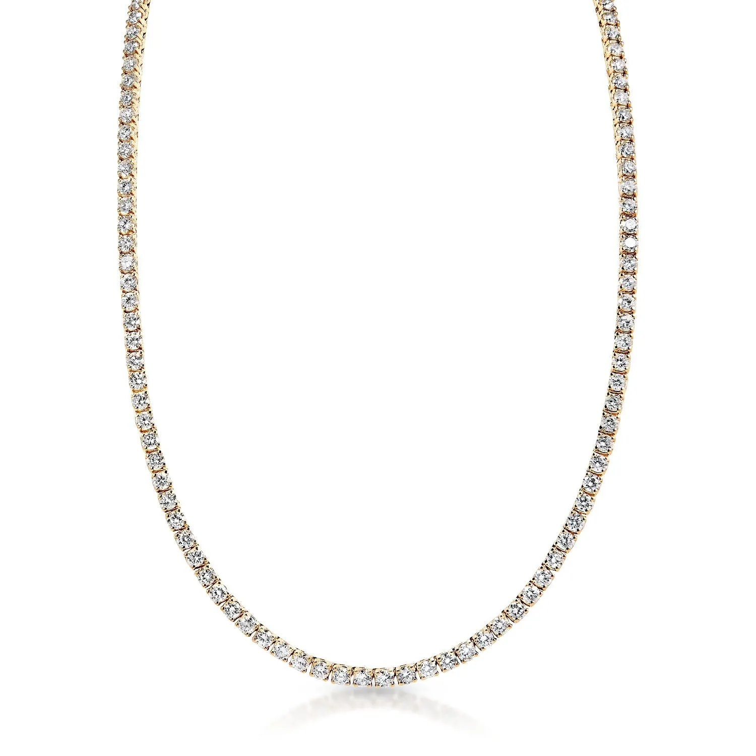 Alexis 19 Carat Round Brilliant Diamond Tennis Necklace in 14k Yellow Gold By Mike Nekta