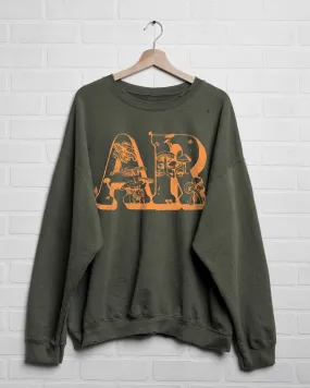 Arkansas Mushrooms Military Green Thrifted Sweatshirt