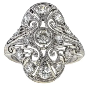 Art Deco Diamond Dinner Ring, Old Euro 0.15ct