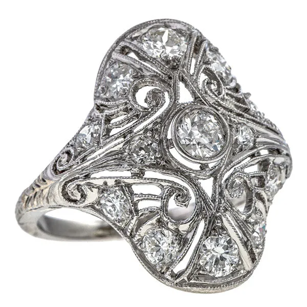 Art Deco Diamond Dinner Ring, Old Euro 0.15ct