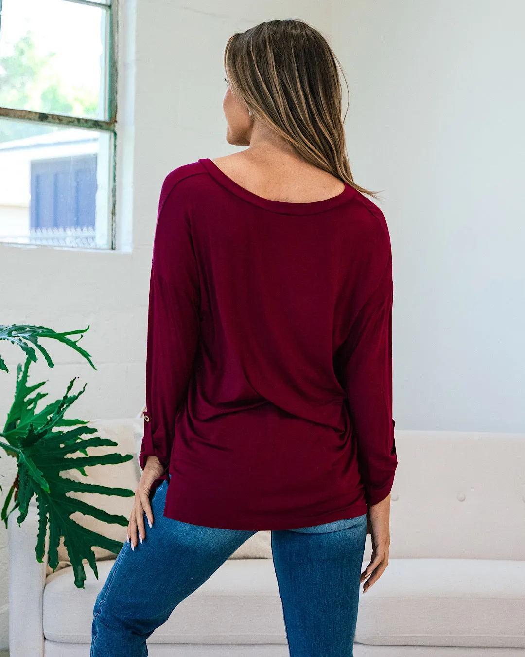 Bexley Burgundy Boyfriend 3/4 Sleeve Top