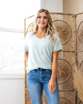 Bexley Light Mint Boyfriend V Neck Top