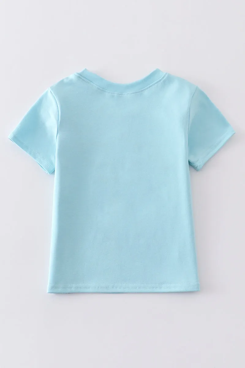 Blue cow applique boy top