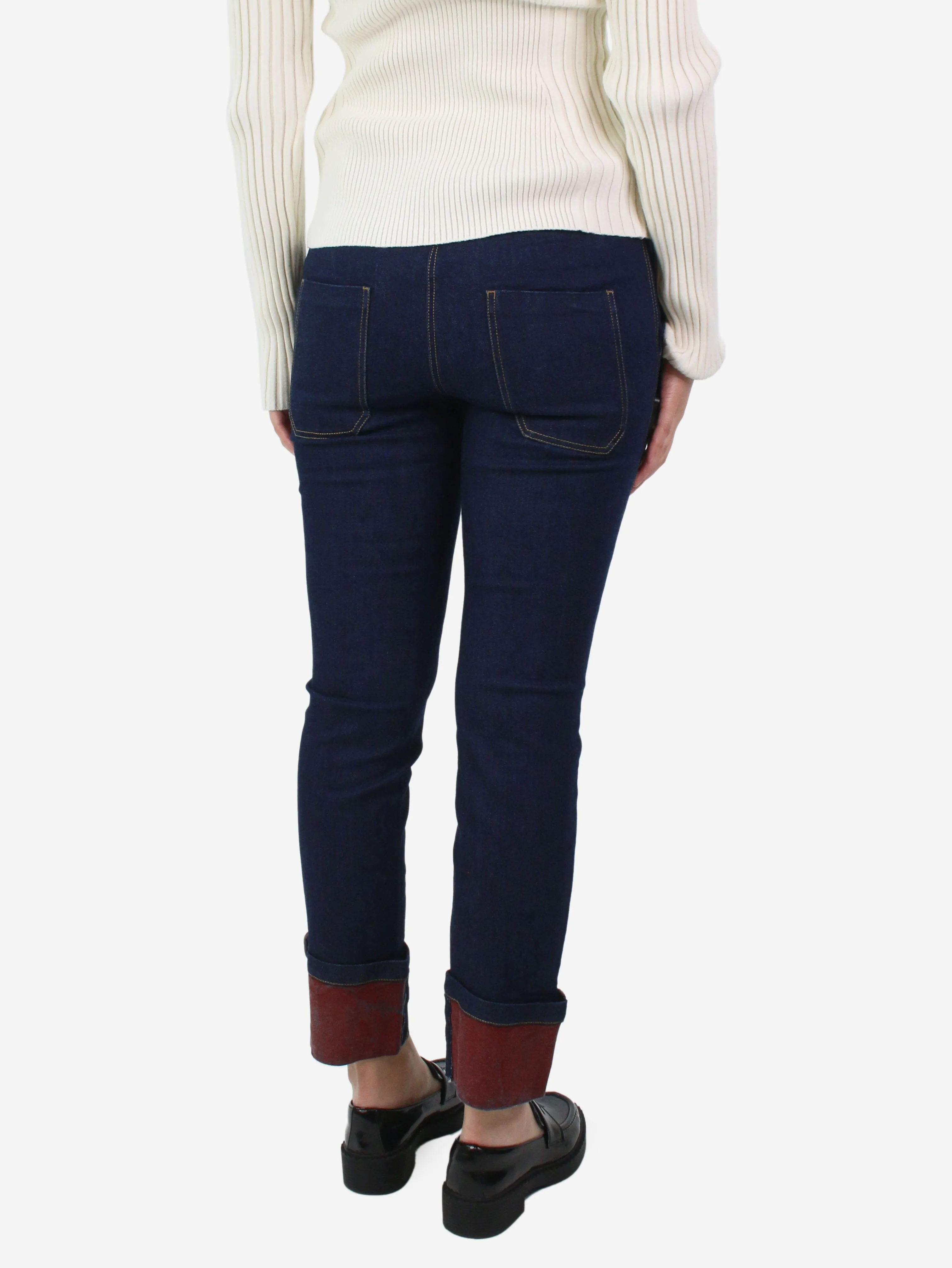 Blue cropped contrasting cuff jeans - size UK 10