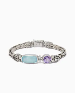 Bubble Stone Link Bracelet - Blue Chalcedony/Amethyst