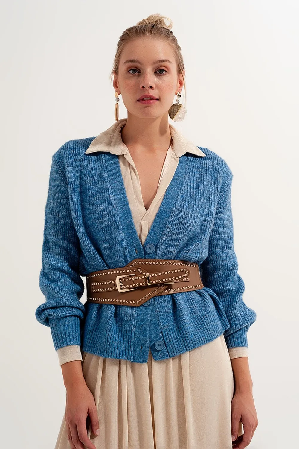 Button Through Cardigan in Blue