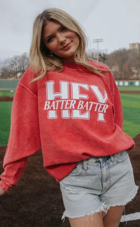 charlie southern: hey batter batter corded sweatshirt - red