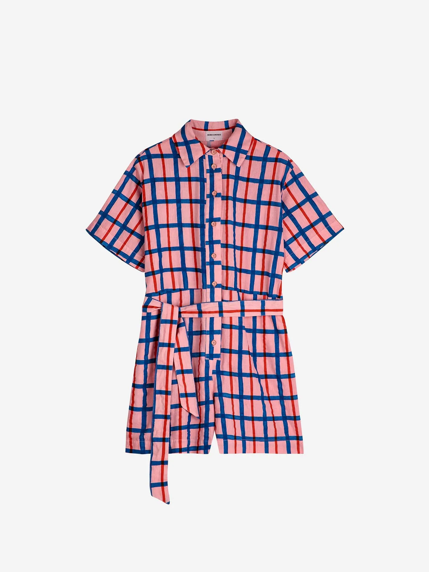 Checked Collar Buttoned Short Playsuit