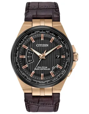 Citizen Eco-Drive Mens World Perpetual A-T - Rose Gold-Tone  - Atomic - Leather