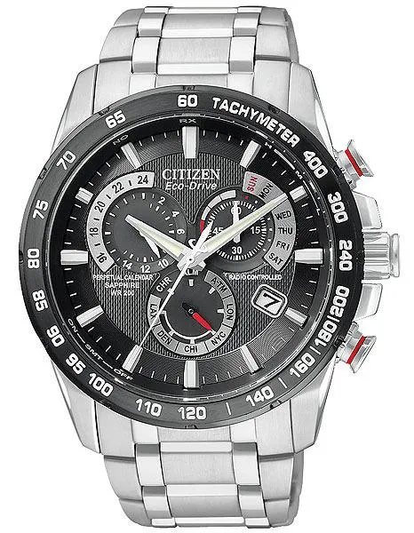 Citizen Mens Perpetual Chrono AT  - Red Accents - Black Dial - 5 Time Zones