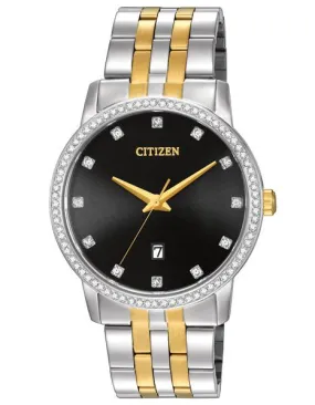 Citizen Quartz Mens Swarovski Crystal Dress- Two Tone - Black Dial