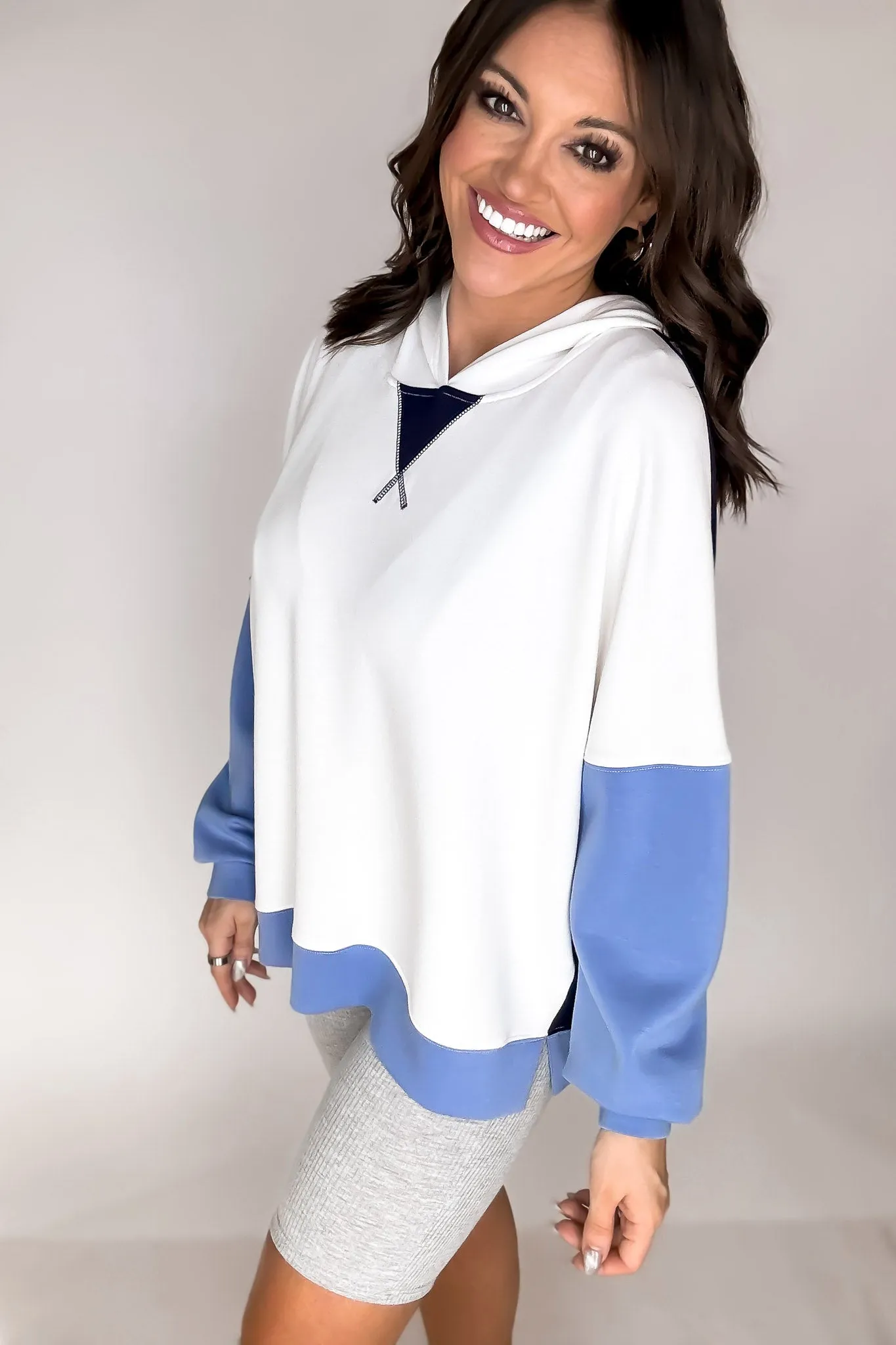 Color Block Blue Hoodie Jacket