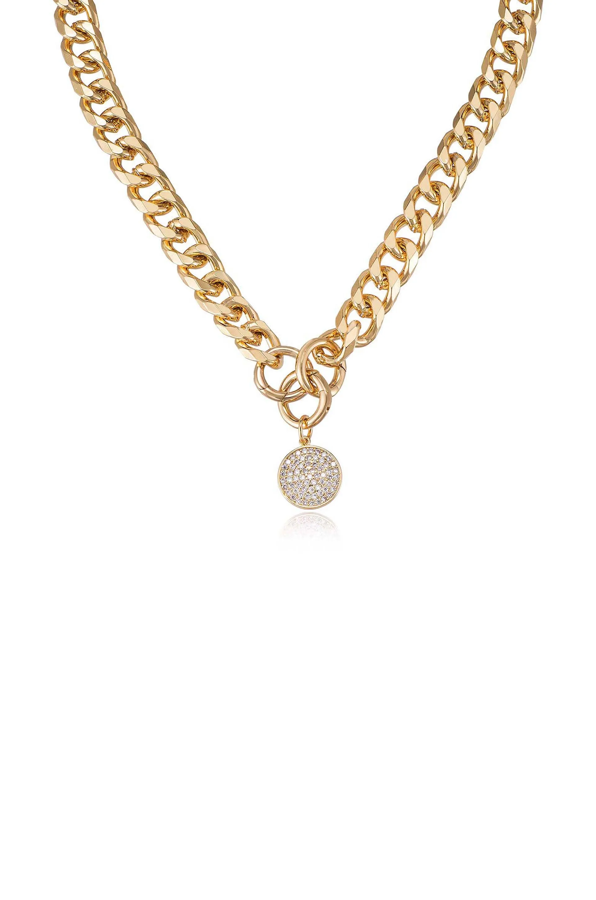 Crystal Disc Charm and 18k Gold Plated Chain Necklace