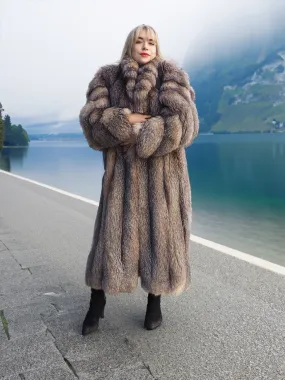 Crystal Fox Fur Coat Shawl collar 50 Long M