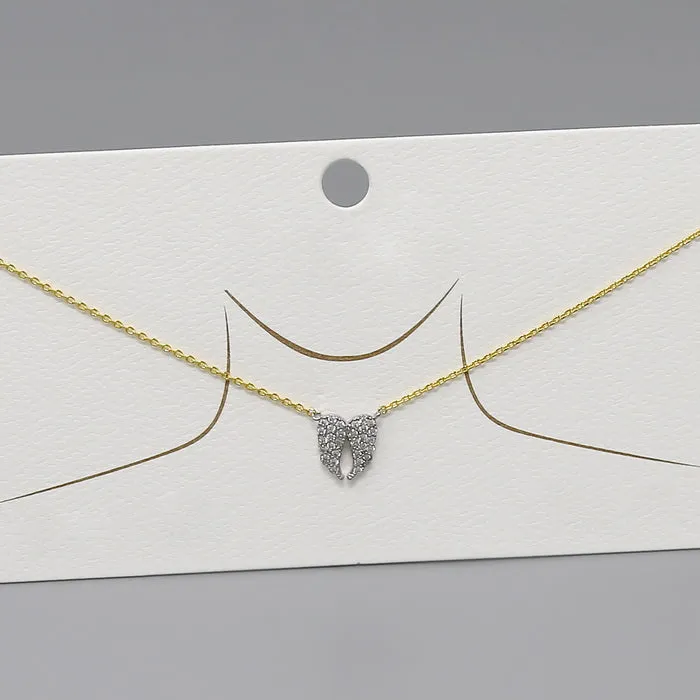 CZ Pave Angel Wings Pendant Gold Dipped Chain Necklace