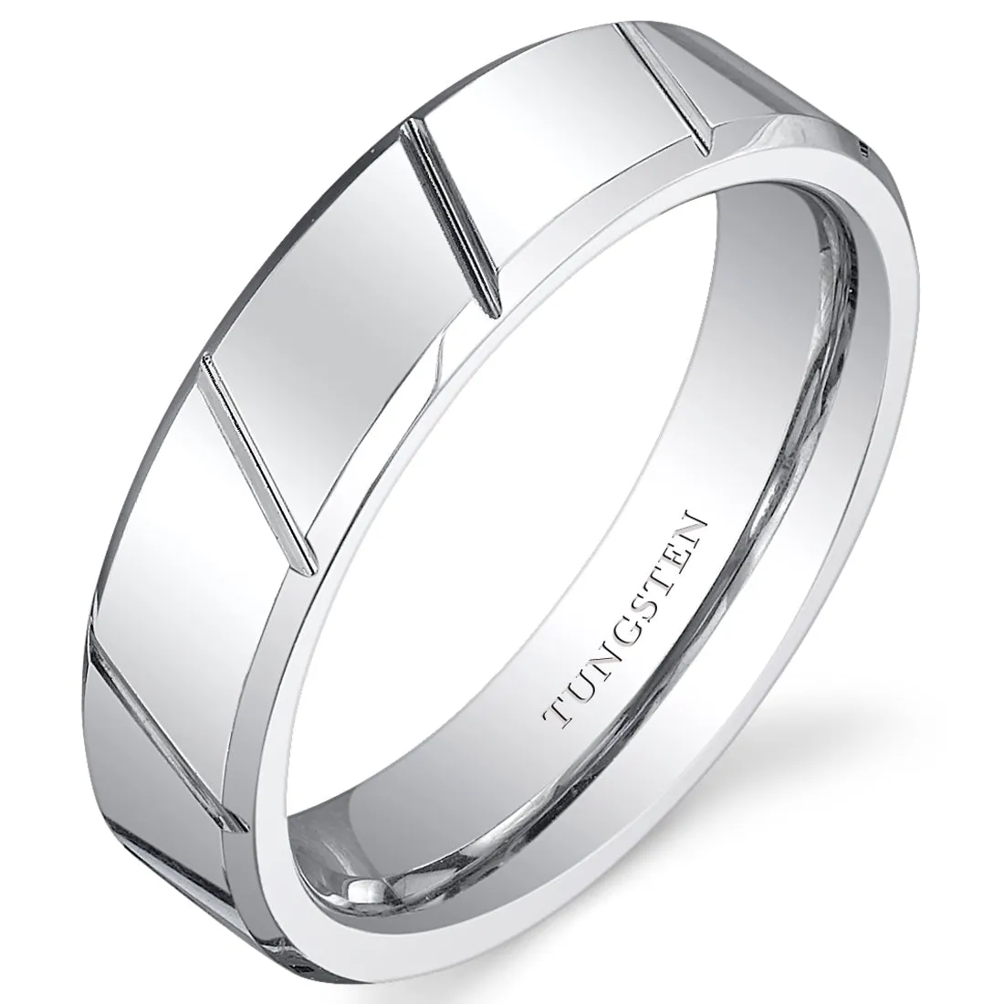 Diagonal Notches 6mm Unisex Tungsten Band Size 10