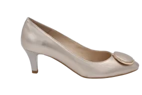 EMIS Pale Gold Mid Heel Shoe with button detail