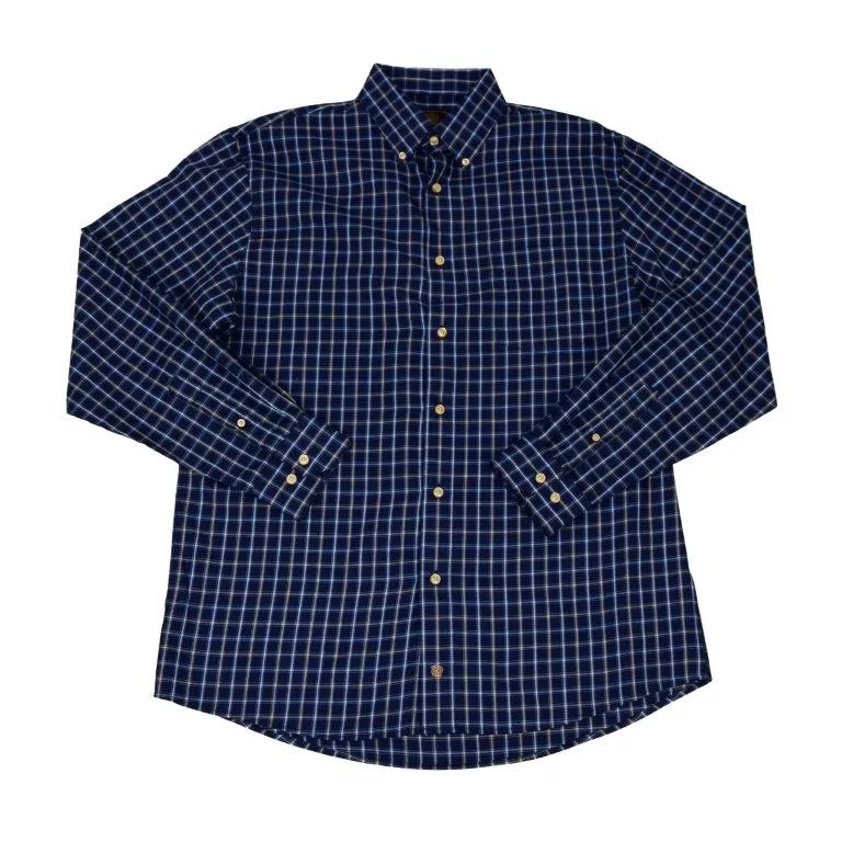 'FX Fusion' Men's Checked Button Down - Navy / Tan