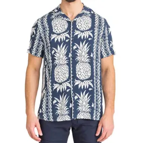 Guess Mens Hawaiian Print Short Sleeve Shirt -  Blue