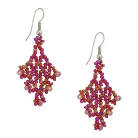 Hand Beaded Earrings - Magenta Pink