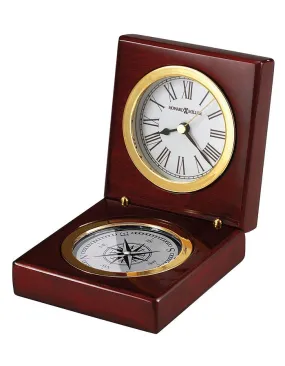 Howard Miller Pursuit Compass & Desk Clock - Rosewood Finish - Brass Accents