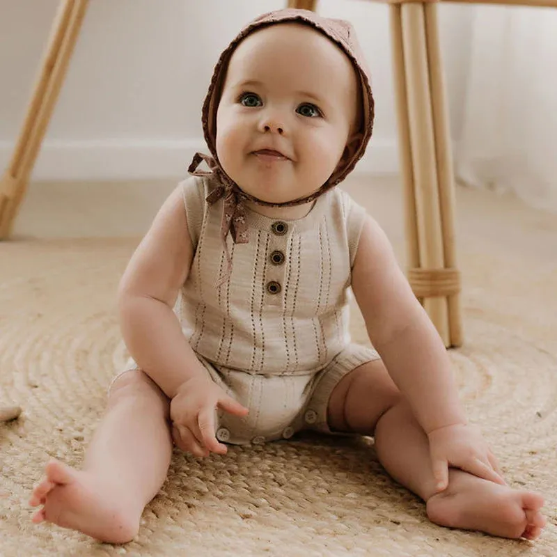 Jujo Pointelle Line Onesie - Sand