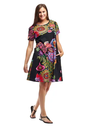 La Cera Novelty Floral Print Short Sleeve Dress