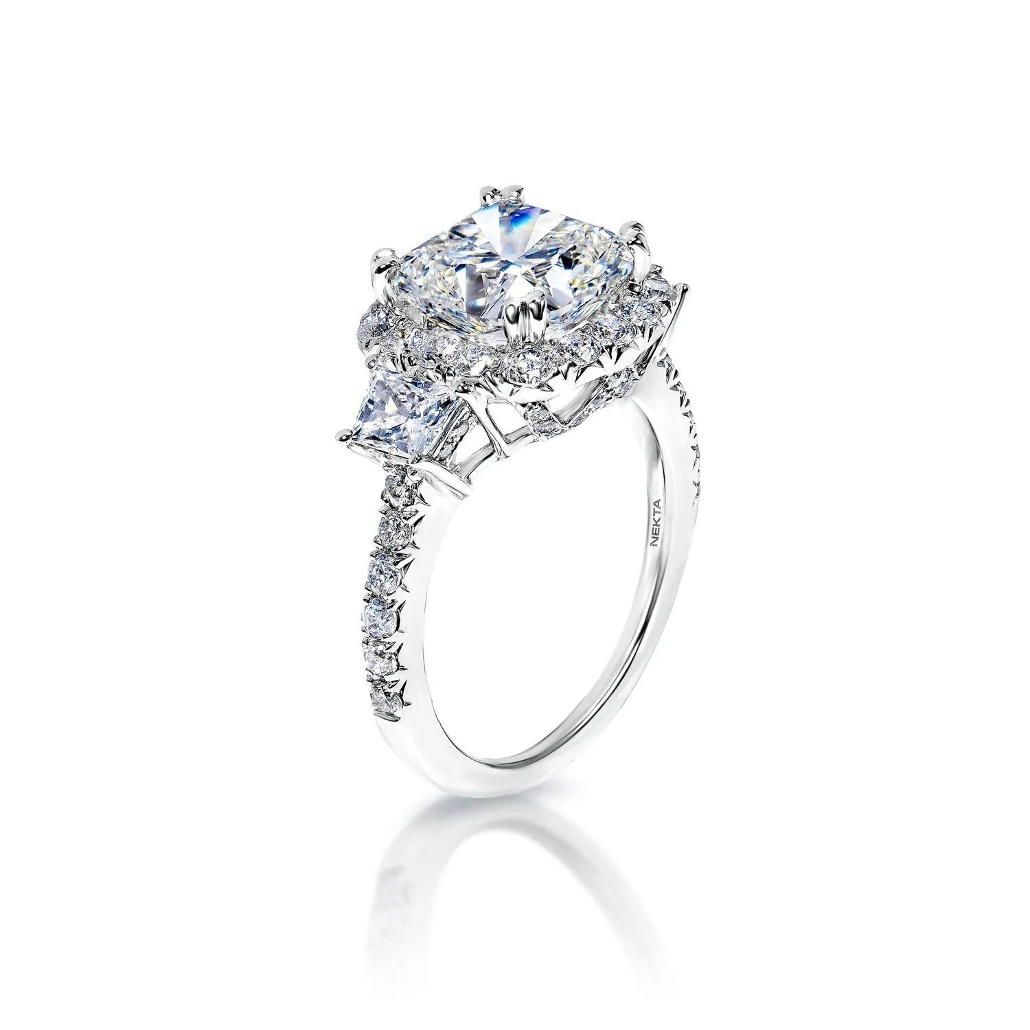 LAPSI 5 Carat G VS1 Cushion Cut Lab Grown Diamond Engagement Ring Halo Three Stone  IGI Certified