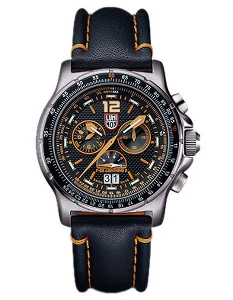 Luminox Mens F-35 Lightning II Chrono - Black and Orange Dial - Leather - Steel