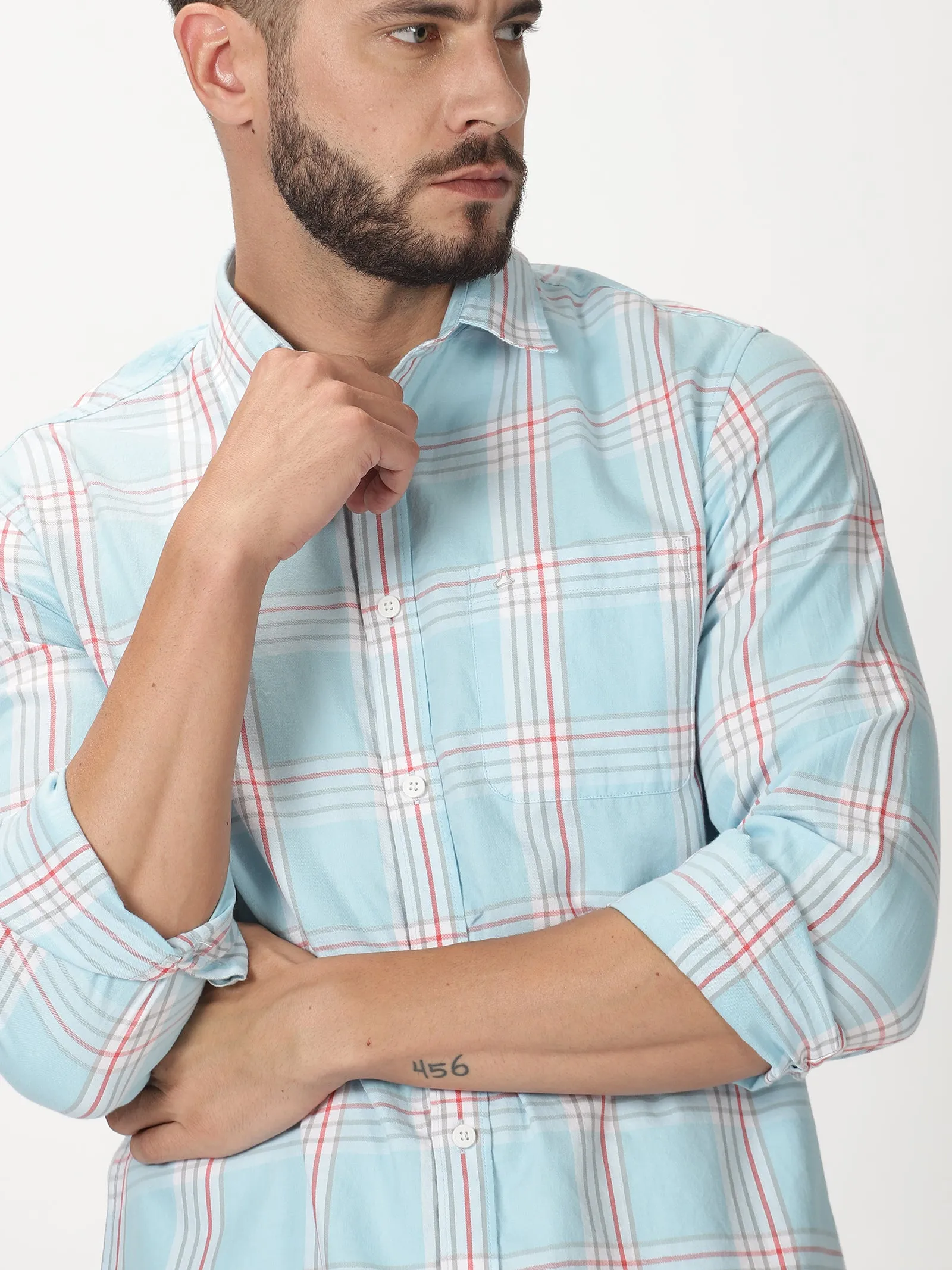 MEN'S BLUE CHECKS SLIM FIT SHIRT