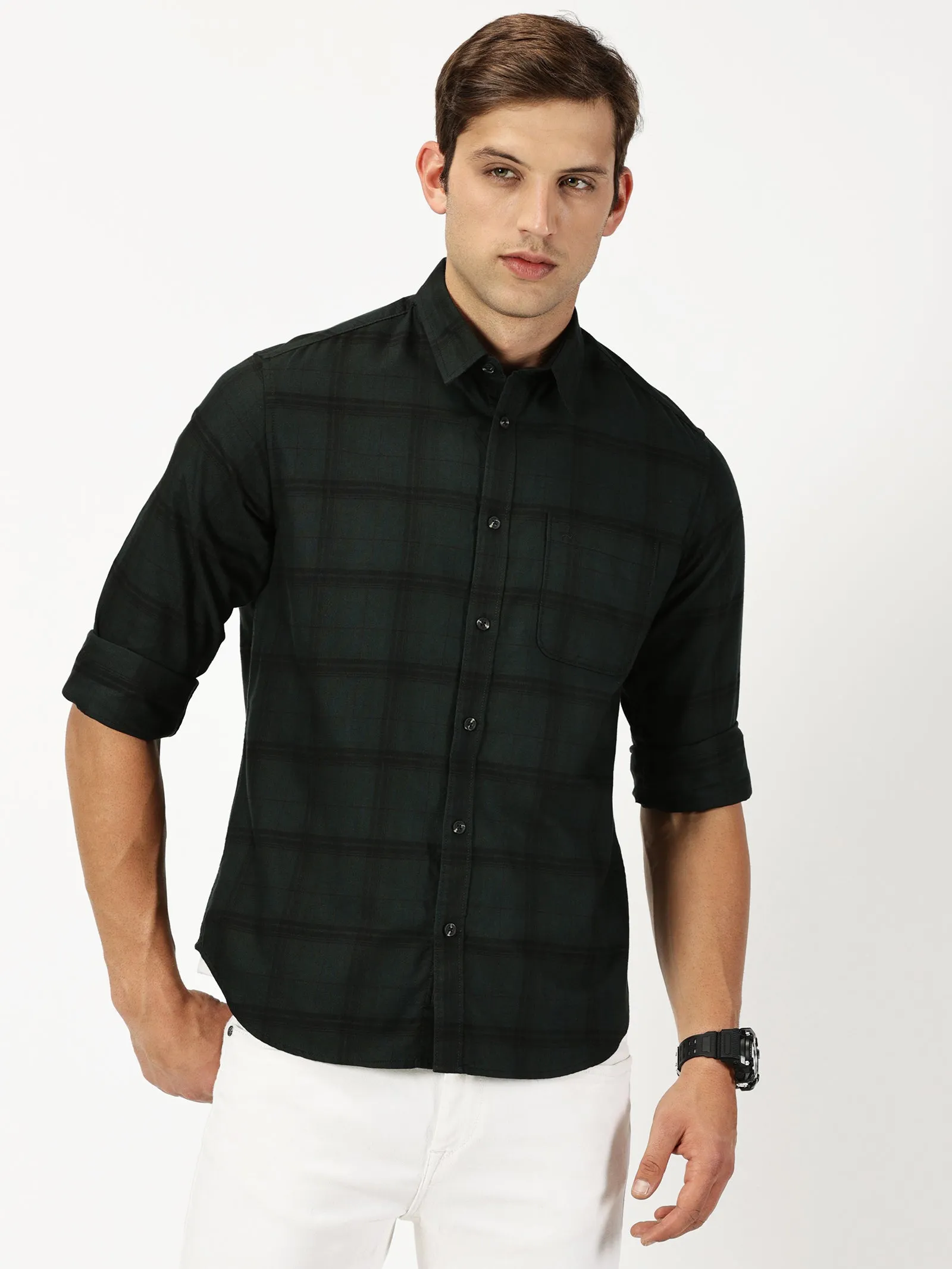 MEN'S GREEN CHECKS SLIM FIT SHIRT