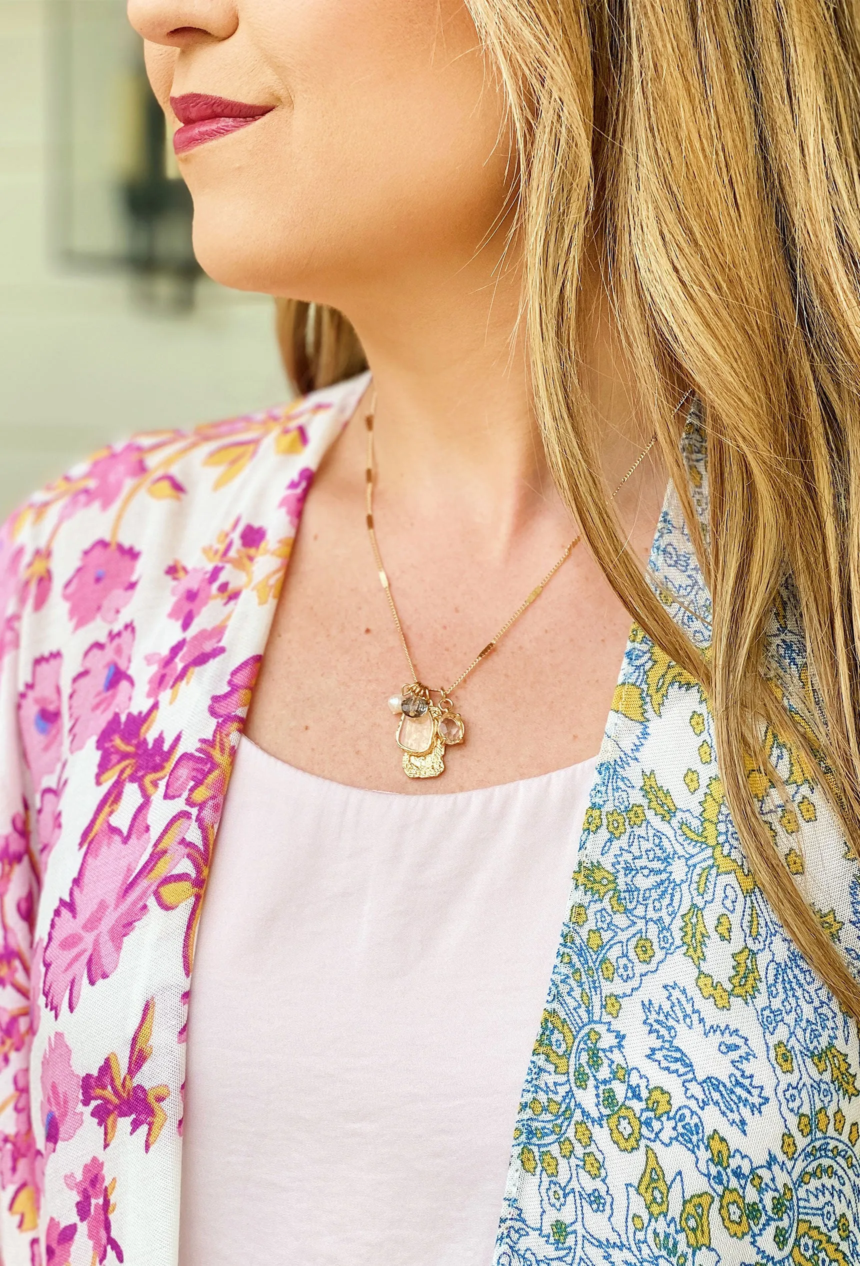 Mia Charm Necklace in Blush