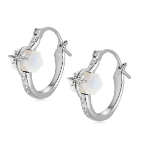 Moonstone Silver Star Huggie Earrings - Magic Stone