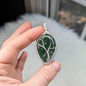 Moss Agate Tree of Life Pendant ~ Silver Chain Included